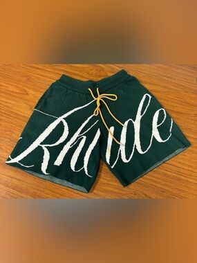 RARE - Rhude Knit Shorts w/ Script Logo 'Green/White' - Size Men's Medium